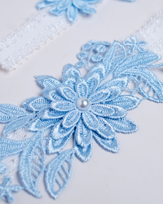 Blue Floral Lace Garter