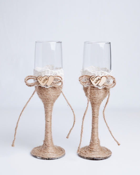 Rustic Toasting Glasses and Cake Server Set