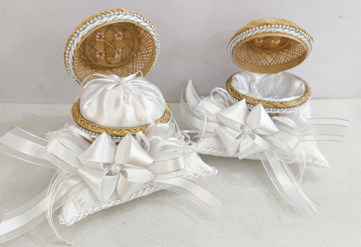 Native Pillow Set for Rings and Arrhae White/Silver(wedding pillow)