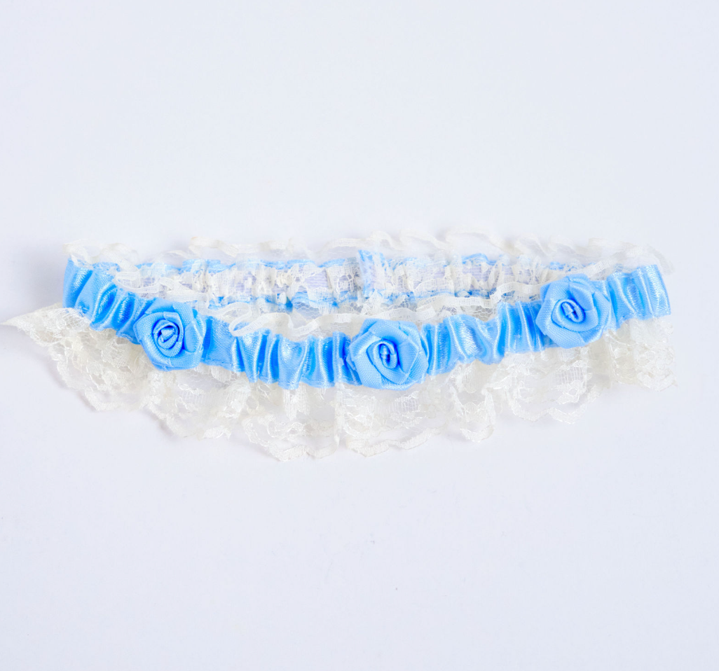 Wedding Garter Mini Lace (Ecru with Blue)