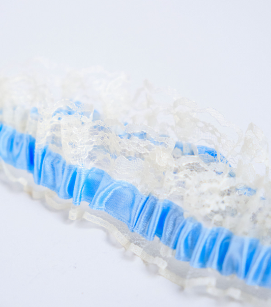 Wedding Garter Mini Lace (Ecru with Blue)