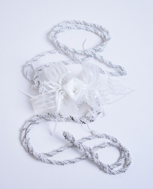 Cord Rosette (White/Silver)