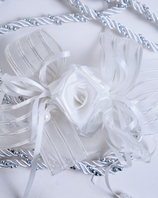 Cord Rosette (White/Silver)