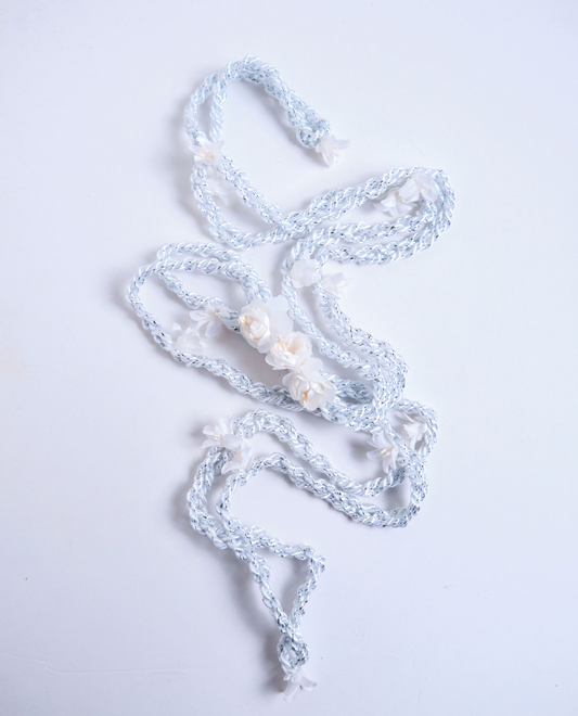 Cord Braided with Flowers with Metallic Accent White/Silver