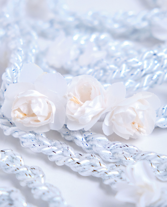 Cord Braided with Flowers with Metallic Accent White/Silver
