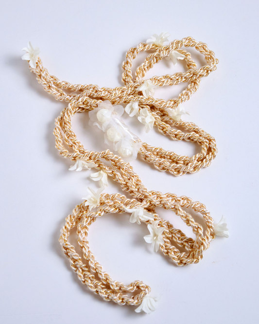 Cord Braided with Flowers with Metallic Accent Ecru/Gold