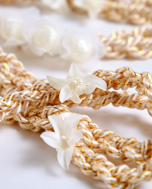Cord Braided with Flowers with Metallic Accent Ecru/Gold