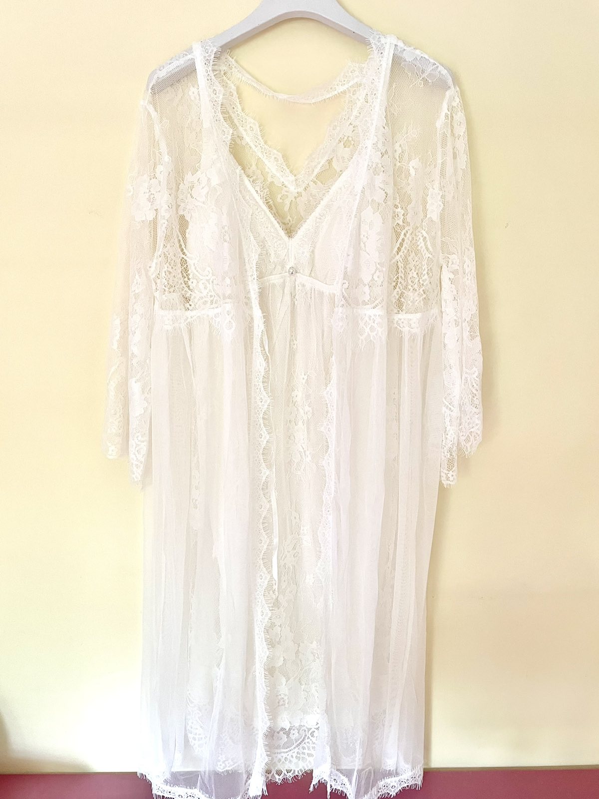 Bridal Robe Lace with Inner & Sexy Panty Ecru (2pcs in 1set)