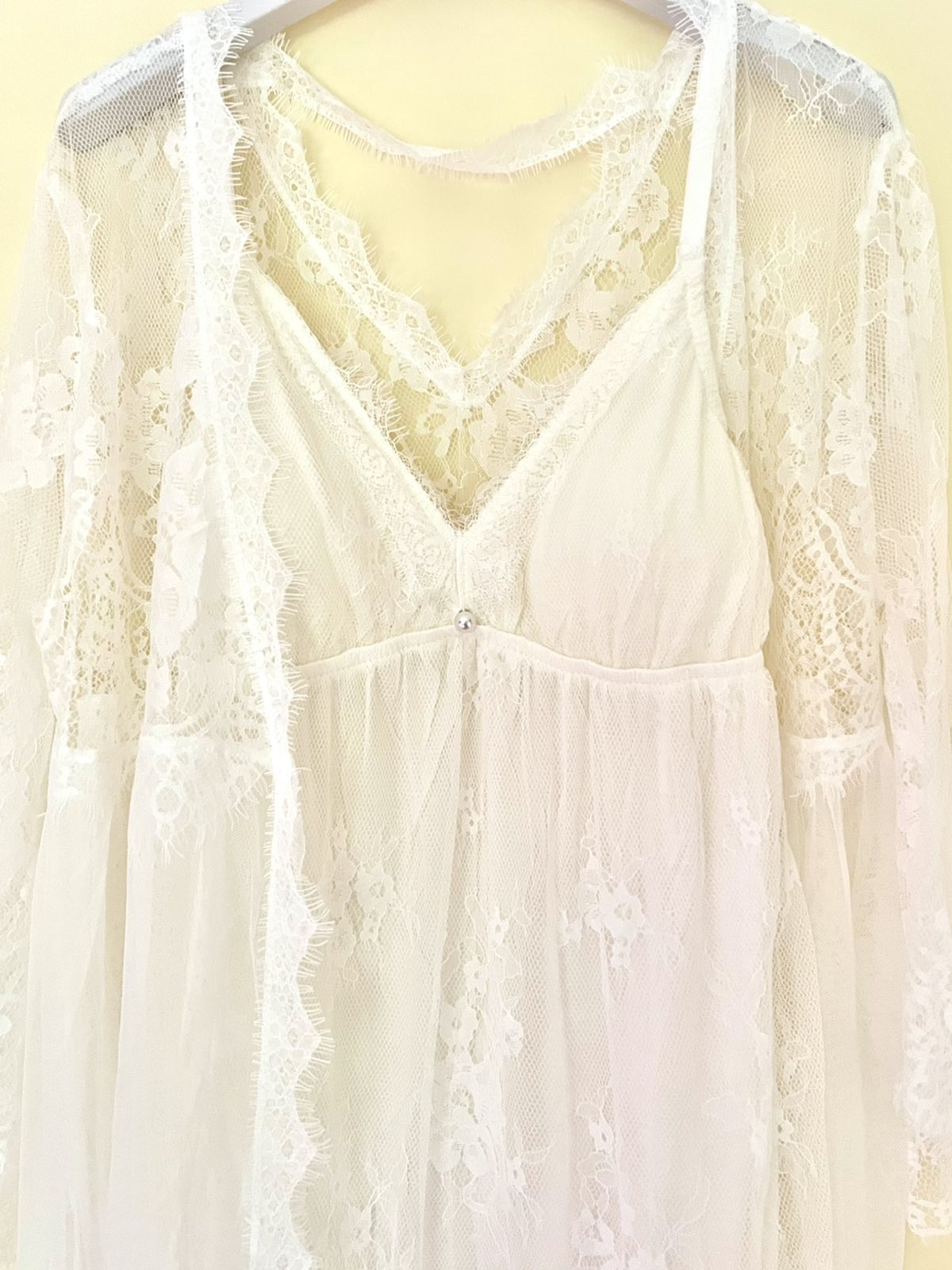 Bridal Robe Lace with Inner & Sexy Panty Ecru (2pcs in 1set)