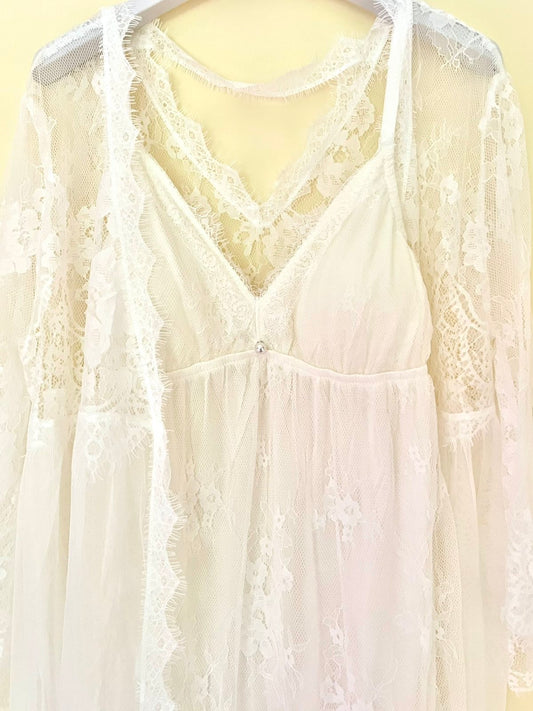 Bridal Robe Lace with Inner & Sexy Panty Ecru (2pcs in 1set)