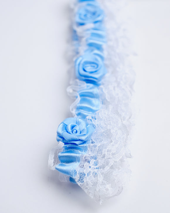 Wedding Garter Mini Lace (White with Blue)