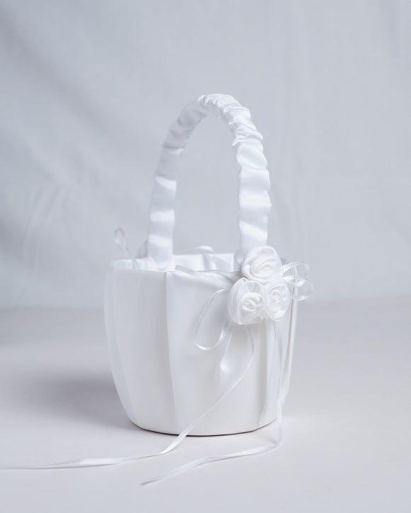 White Satin Flower Girl Basket