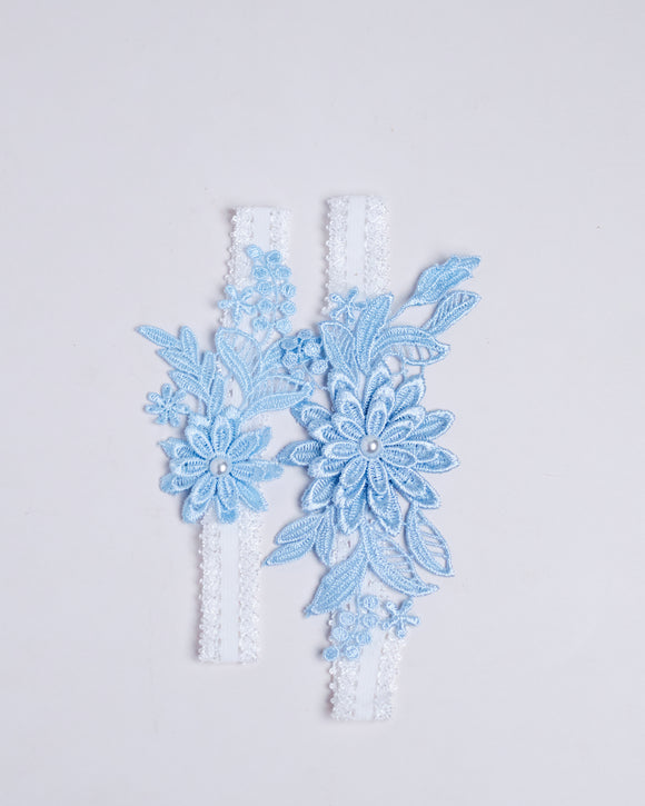 Blue Floral Lace Garter