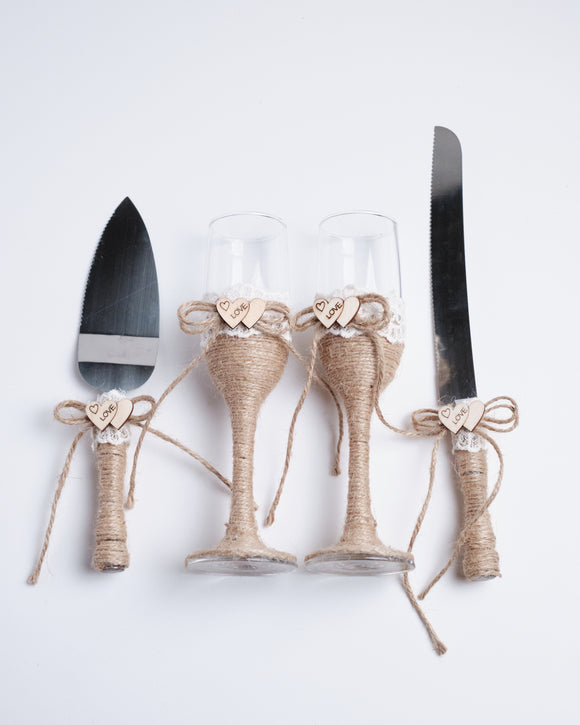 Rustic Toasting Glasses and Cake Server Set