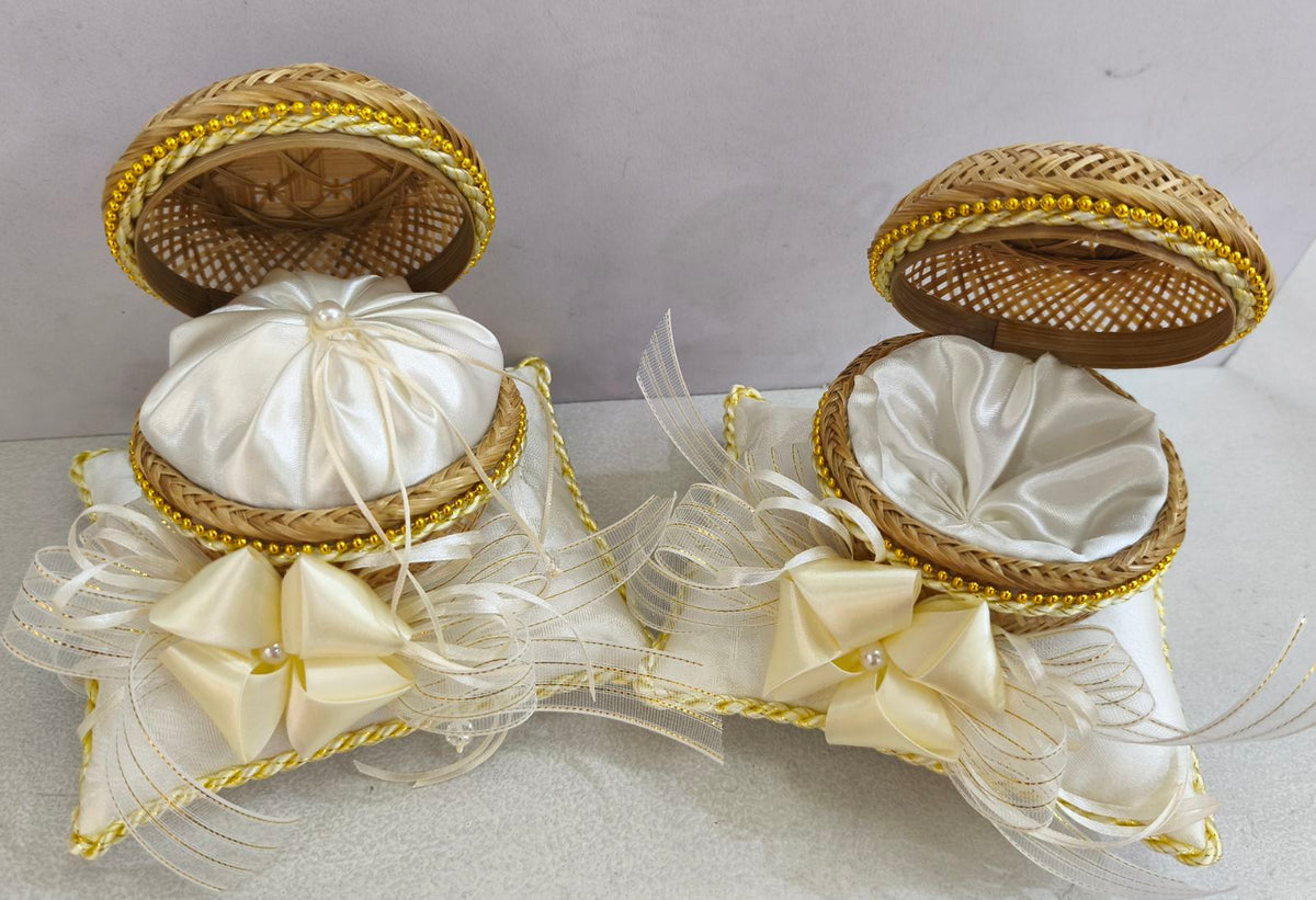 Native Pillow Set for Rings and Errhae Ecru/Gold(wedding pillow)