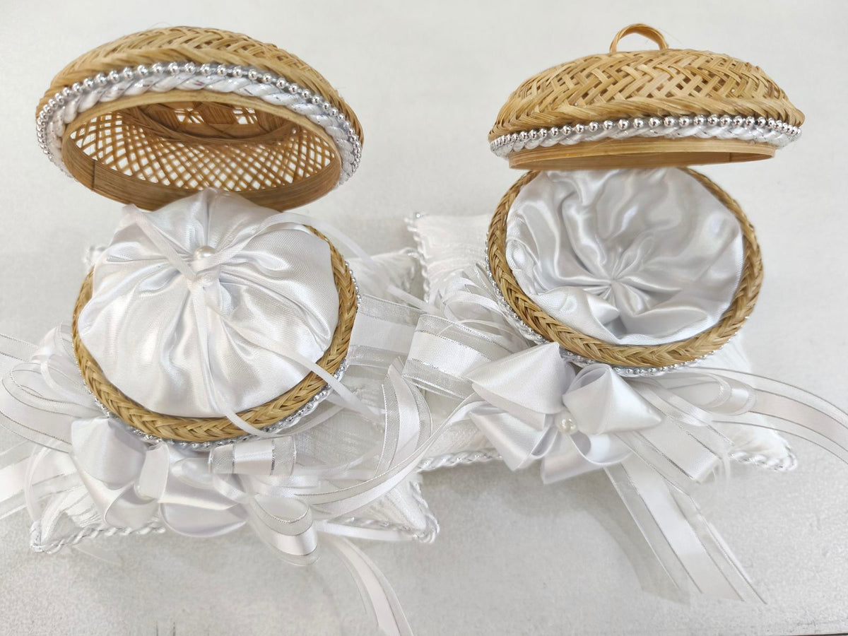 Native Pillow Set for Rings and Arrhae White/Silver(wedding pillow)