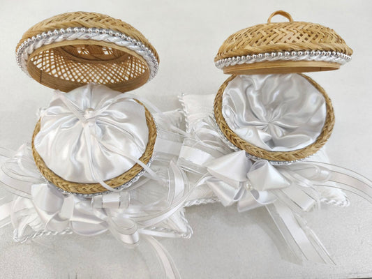 Native Pillow Set for Rings and Arrhae White/Silver(wedding pillow)