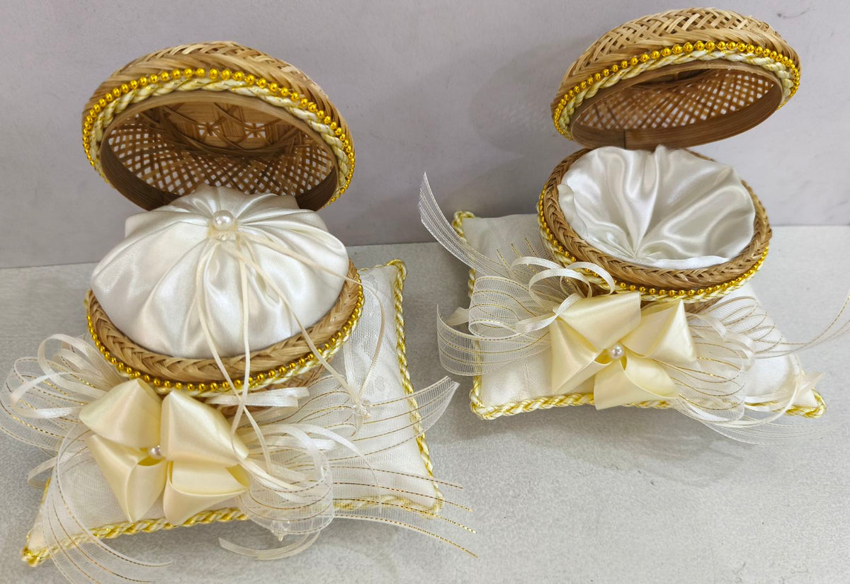 Native Pillow Set for Rings and Errhae Ecru/Gold(wedding pillow)