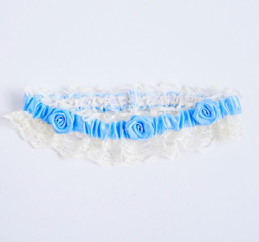 Wedding Garter Mini Lace (Ecru with Blue)