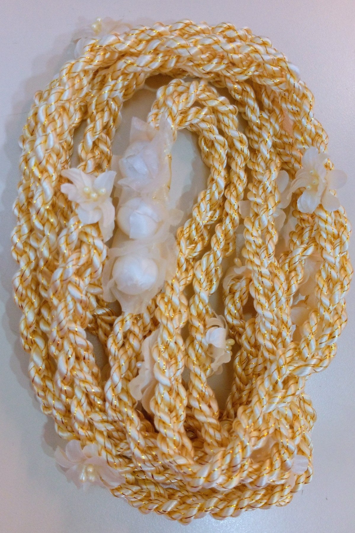 Cord Braided with Flowers with Metallic Accent Ecru/Gold