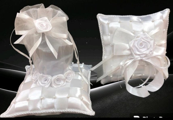 Wedding Pillow Set Assorted Design Rosette (White)