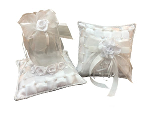 Wedding Pillow Set Assorted Design Rosette (White)