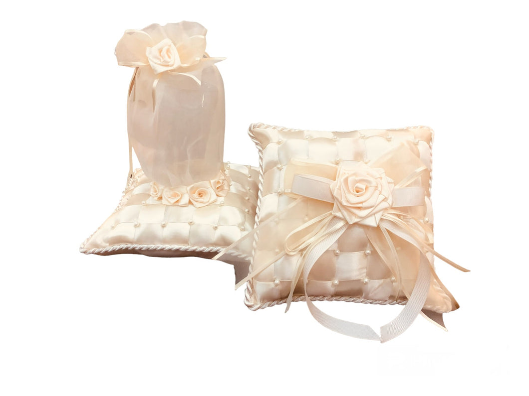 Wedding Pillow Set Assorted Design Rosette (Ecru)