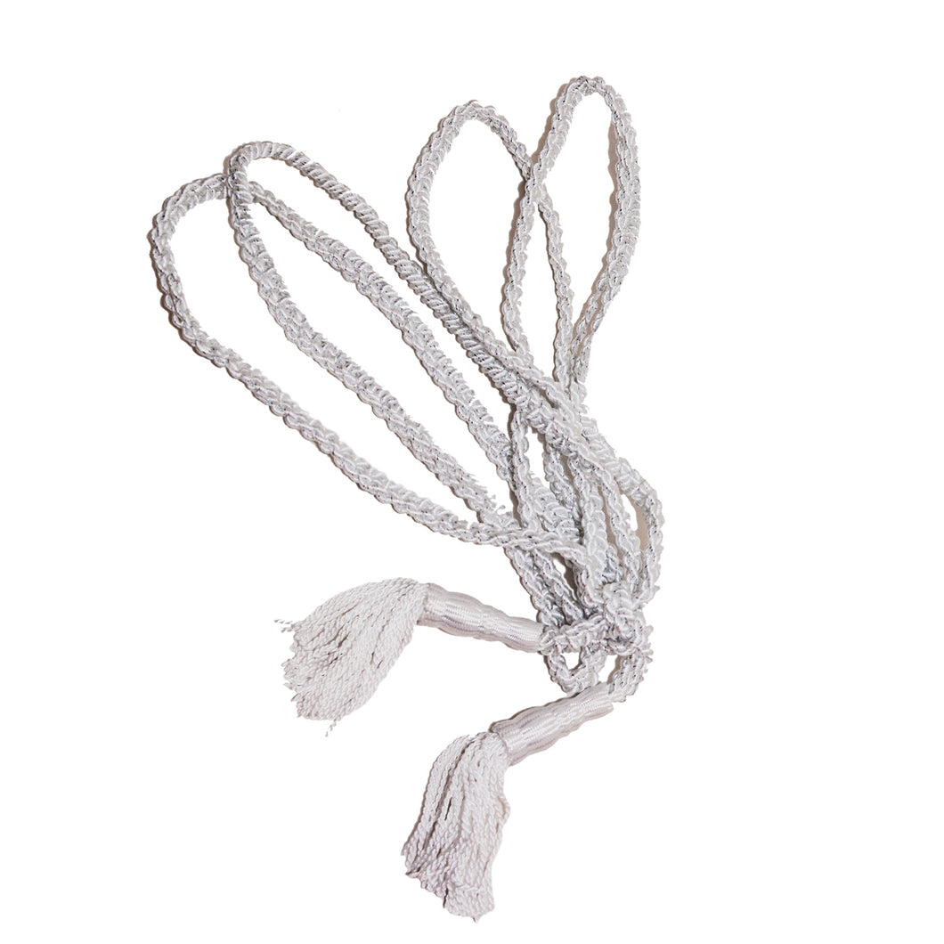 Cord Braided, Big Tassle with Metallic Accent White Silver