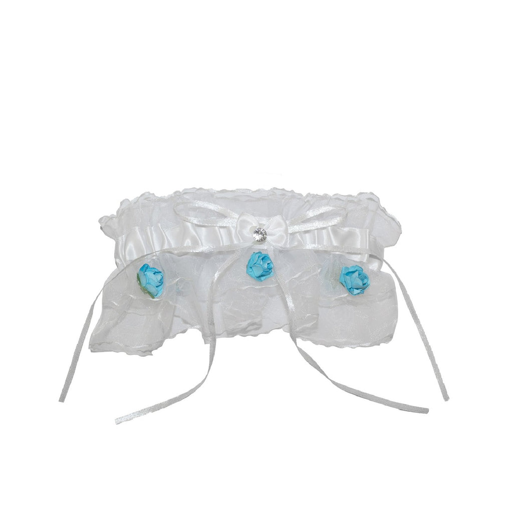 Wedding Garter Two-Layer with Blue Flowers (White)