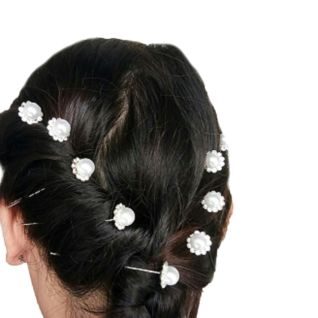Hair Studs Beads Flower with Pearl 10's