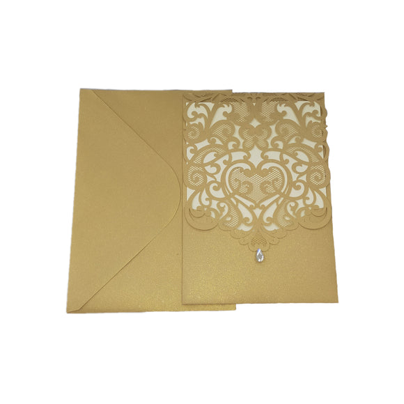 Wedding Invitation Holder Gold Heart Lace Vertical Lasercut  25's