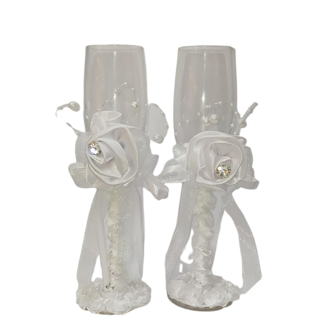 Toasting Glasses Set of 2 Rose with Stone BZ2403 (White)