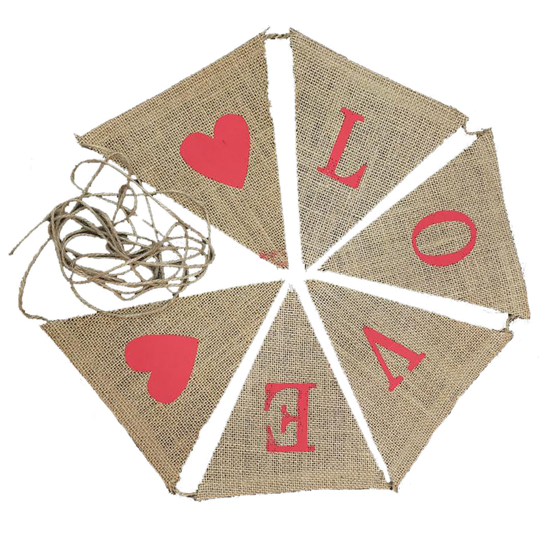 Banner Love ❤️ ❤️ -  Rustic Wedding Burlap Banner Triangle - RedText